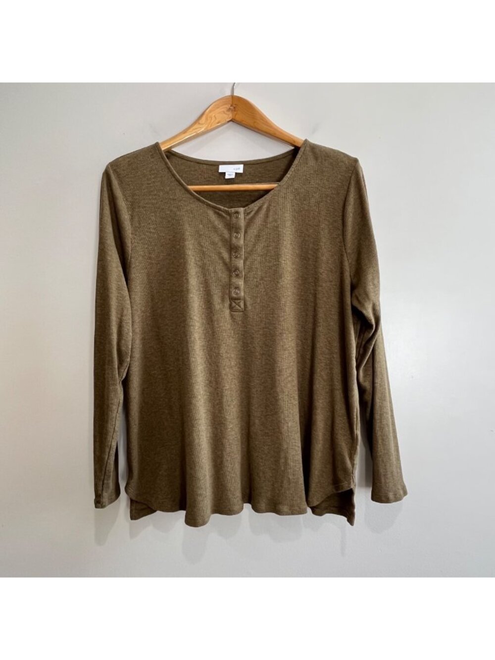 J. Jill Henley Thermal Top Womens XL Green Long Sleeve